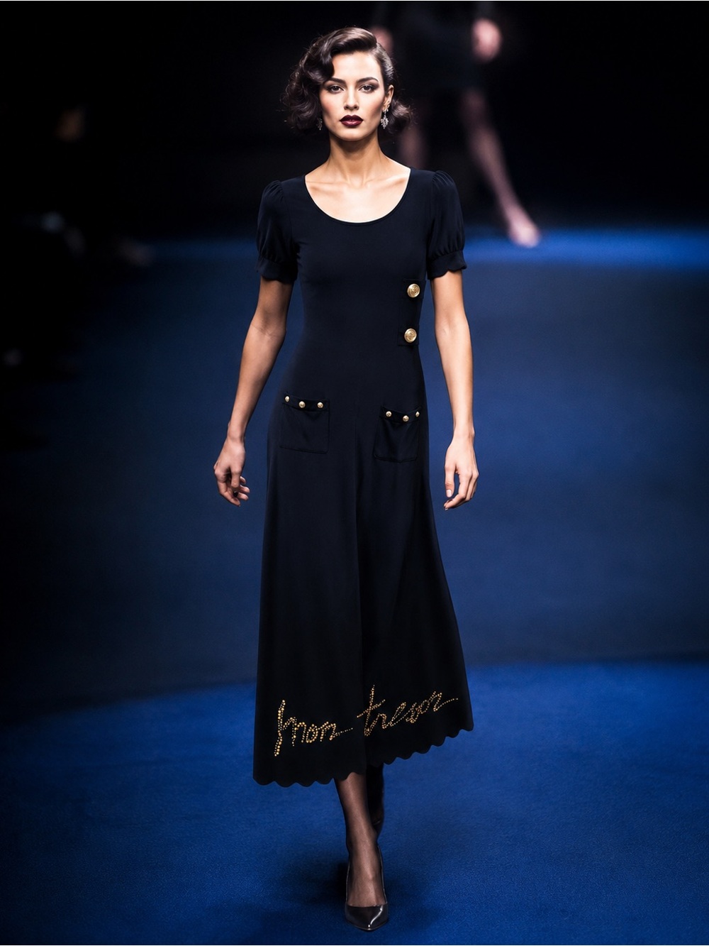 Runway Vintage Sonia Rykiel Black Dress w Gold Details. Sz L .